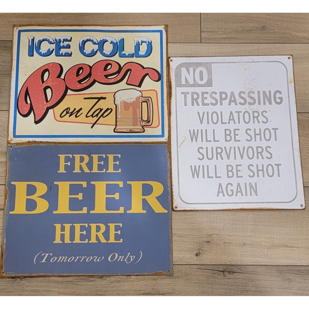Vintage Retro Tin Signs Wall Decor Metal Bar Plaque Pub Poster Club Lot Of 3